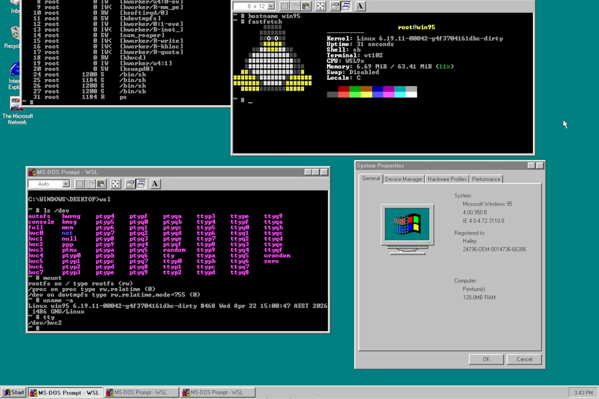 Windows 95 can now run modern Linux thanks to WSL, and yes, it actually works