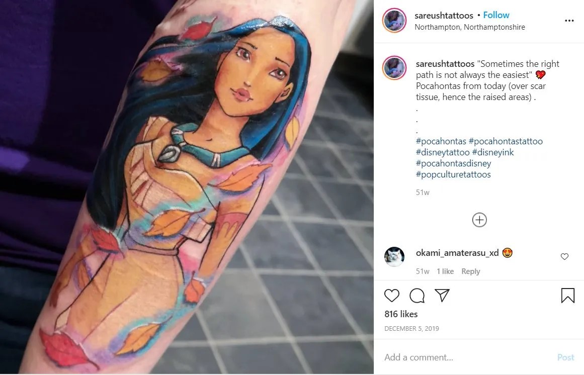 Pocahontas: 10 Tattoos That Are Inked With The Colors Of The Wind 618_x_963_jpg