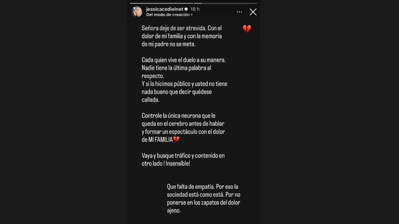 Jessica Cediel estalla contra Tuti Vargas tras críticas por velorio de su padre: