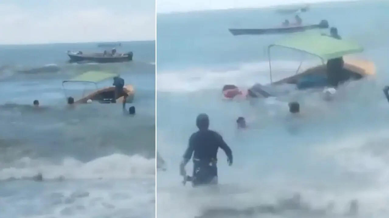Susto en El Rodadero: Fuerte oleaje vuelca lancha con turistas en Santa Marta