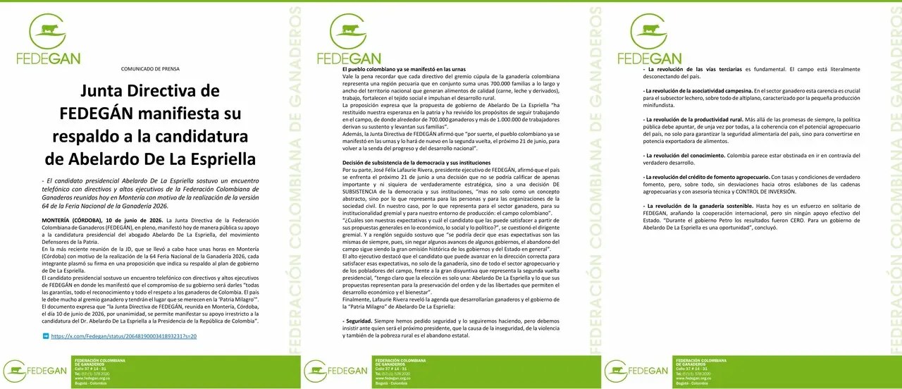 FEDEGÁN oficializa su apoyo a la candidatura presidencial de Abelardo De La Espriella 2 fedegan de la espriella