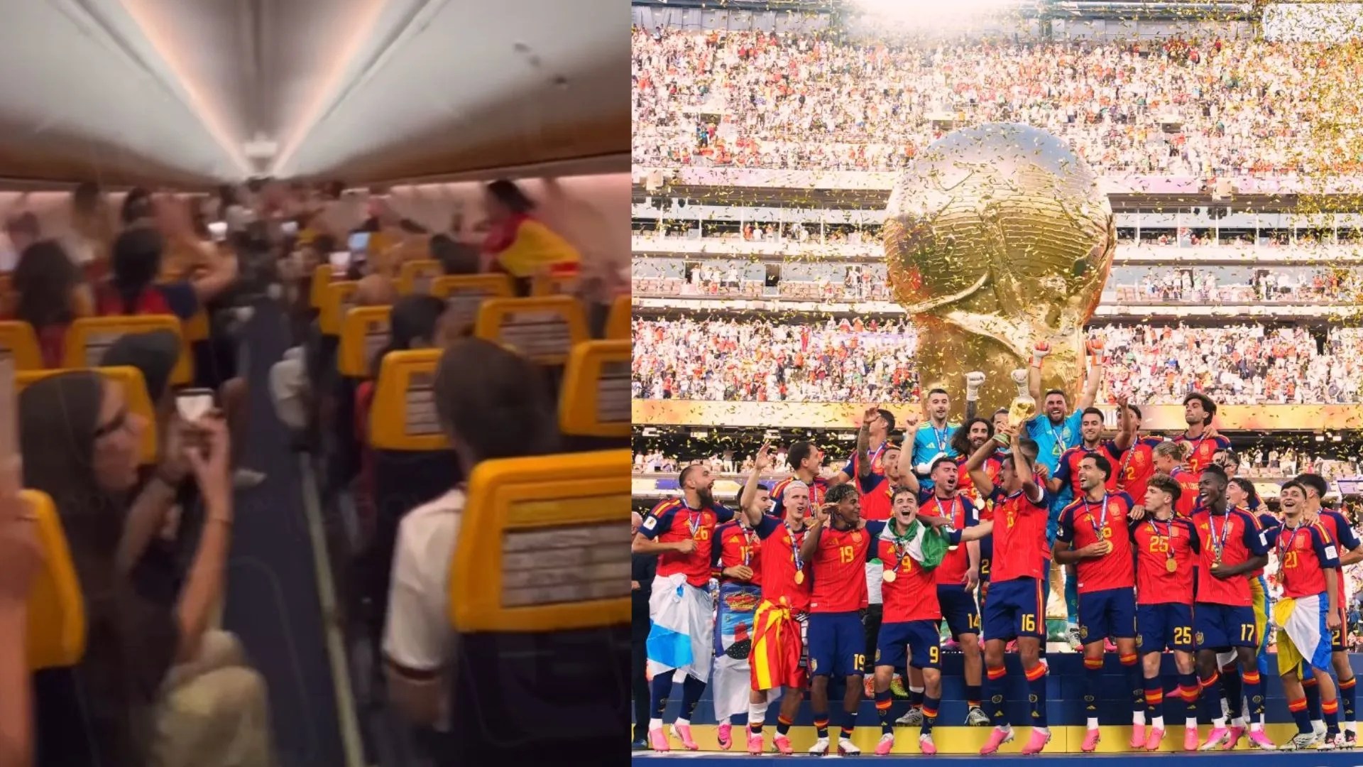¡El vuelo se convirtió en una fiesta! Hincas festejaron a miles de metros de altura el triunfo de España