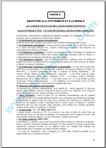 Fascicule-Education A La Citoyennete Et A La Morale-Le Cameroun Dans Les Relations Internationales – Sujetexa 571_x_410_png