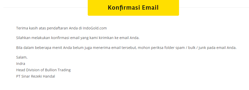 Konfirmasi email dan verifikasi nomor handphone pada saat pendaftaran –  IndoGold Support