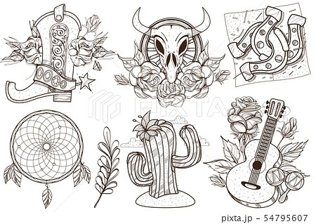 Wild West And Nature. A Set Of Outline... - Stock Illustration [54795607] - Pixta 318_x_450_jpg