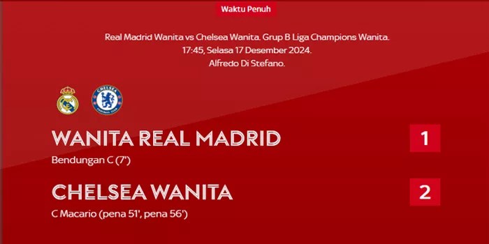 Real Madrid vs Chelsea: Chelsea Amankan Posisi Puncak Grup WCL