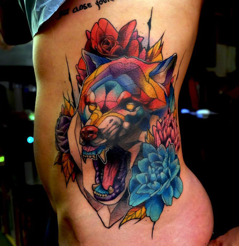 Colorful Wolf Side Tattoo 823_x_800_jpg