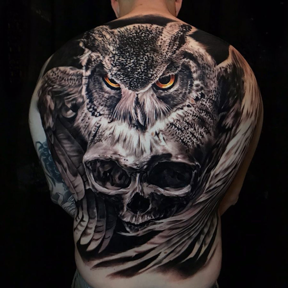 Owl & Skull Back Tattoo | Best Tattoo Ideas For Men & Women 1200_x_1200_jpg