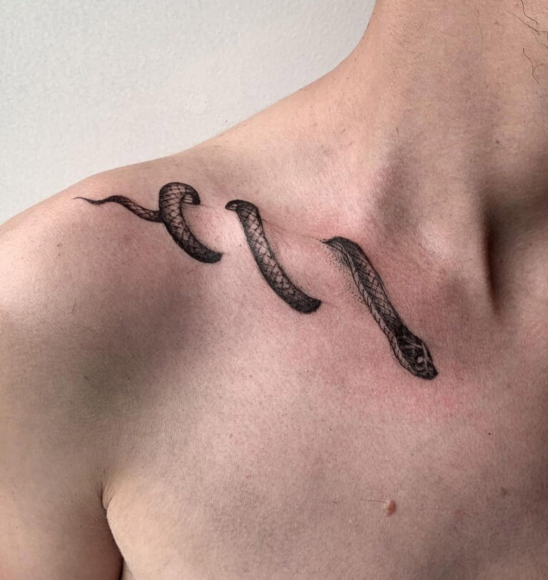 Collarbone Snake, Minimalist Blackwork Tattoo | Best Tattoo Ideas For Men & Women 813_x_768_jpg