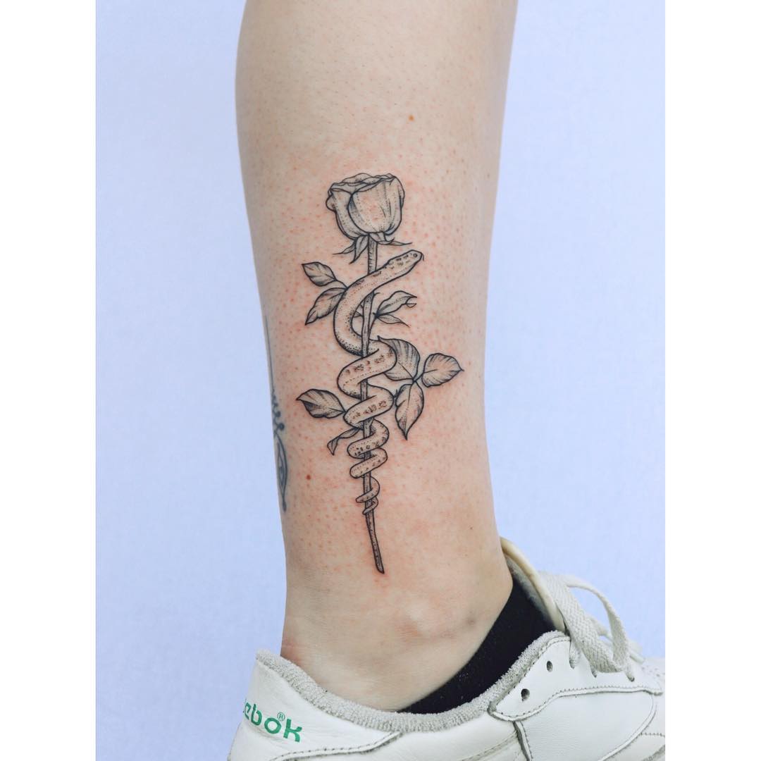 Snake Wrapped Around A Rose - Tattoogrid.net 1080_x_1080_jpg