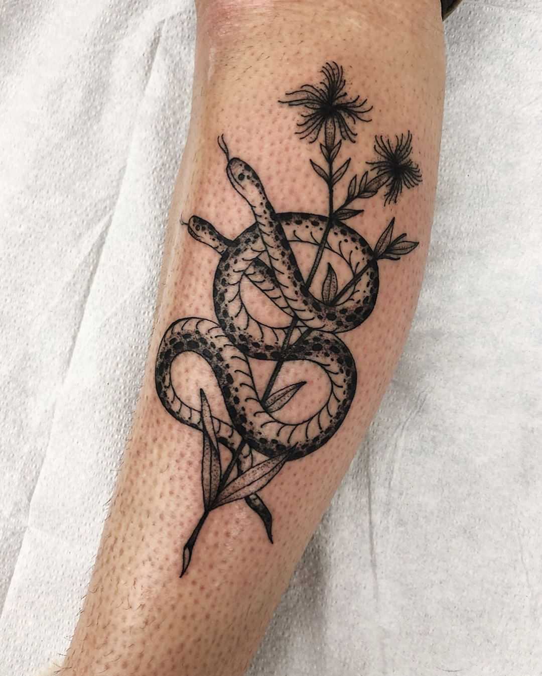 Two-Headed Snake And Flower - Tattoogrid.net 1346_x_1080_jpg