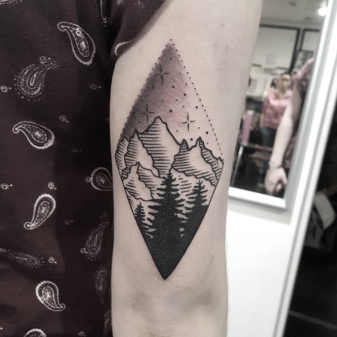 Mountain Scene By @Isaarttattoo - Tattoogrid.net 1080_x_1080_jpg