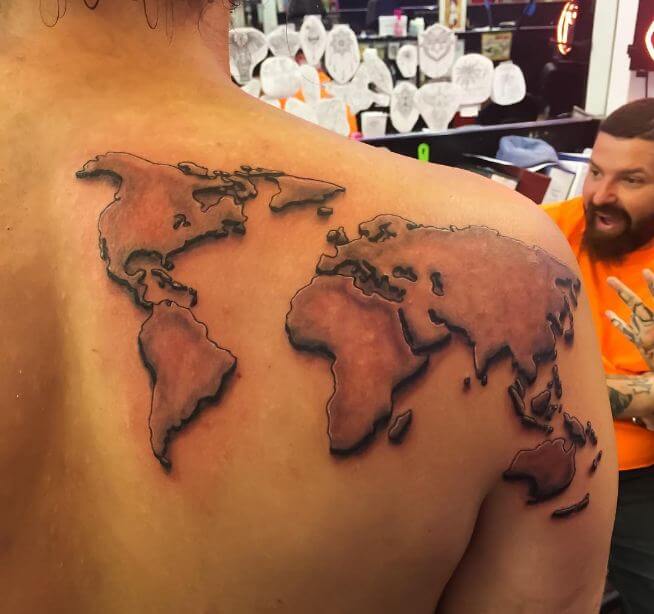 230+ Cool World Map Tattoos Designs (2022) Geography, Continent 614_x_654_jpg