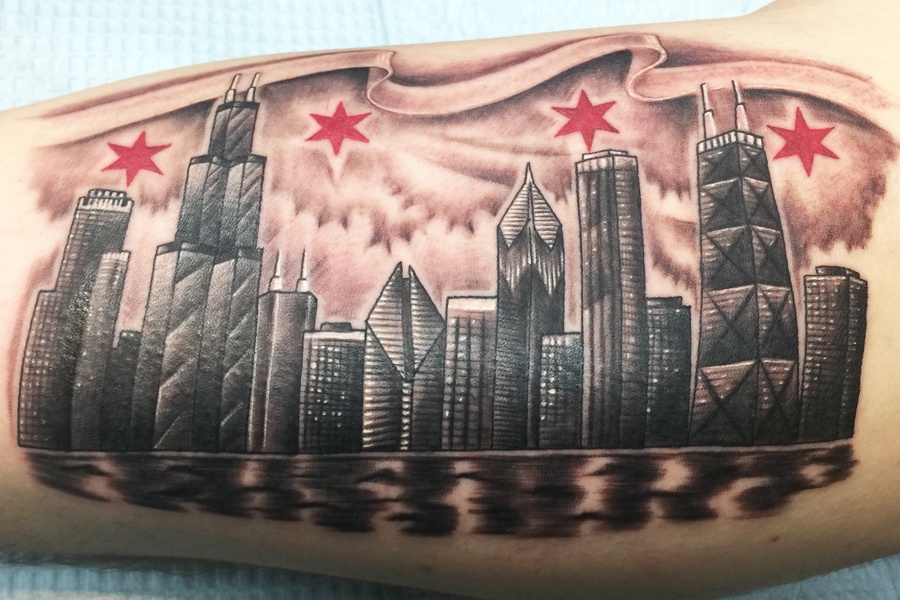 17 Distinct Chicago Skyline Tattoos With Meanings - Tattooswin 600_x_900_jpg