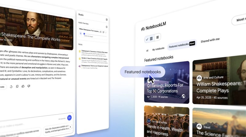 NotebookLM provides featured notebooks from The Economist, The Atlantic and others