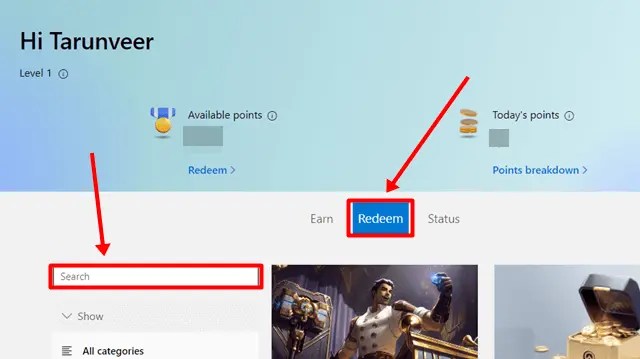 Search for Robux in search bar