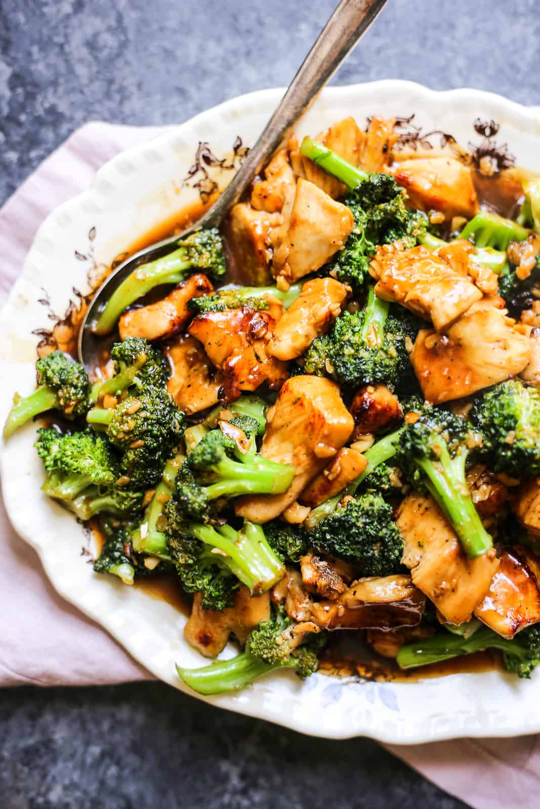 Defined dish chicken and broccoli