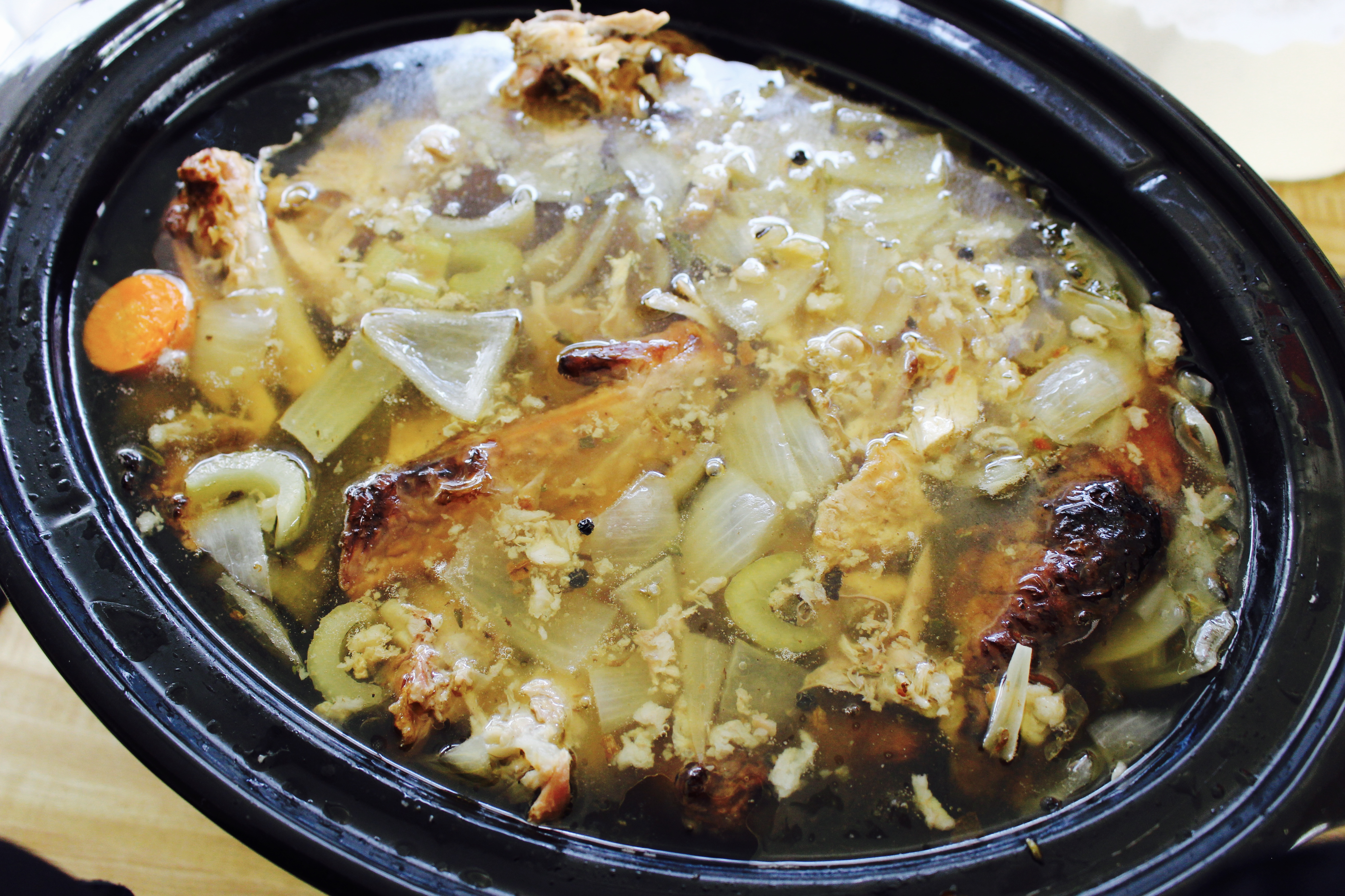 Slow Cooker Turkey Soup With Carcass