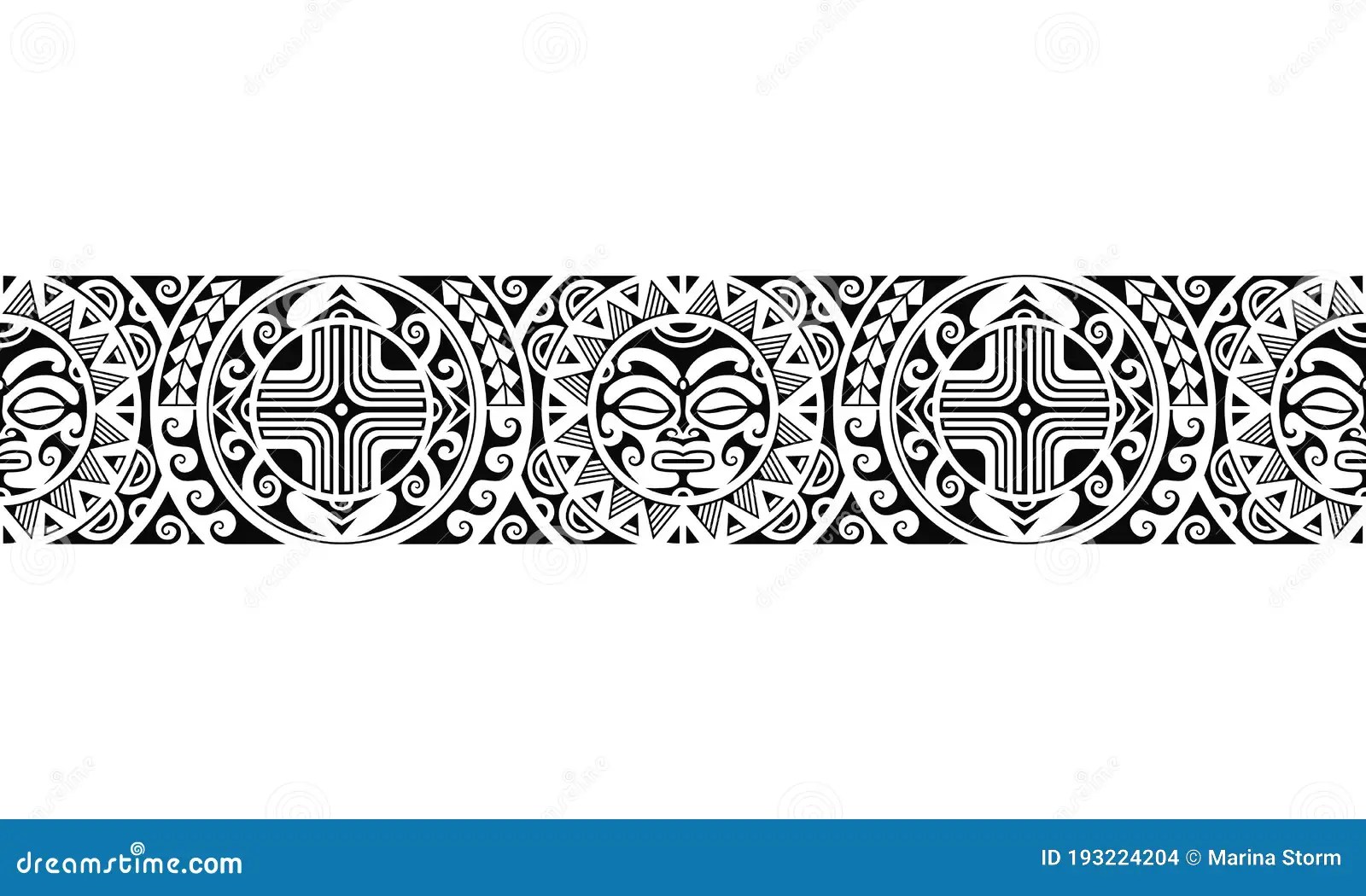 Maori Polynesian Tattoo Border Tribal Sleeve Seamless Pattern Vector With Sun Face. Samoan Bracelet Tattoo Design Fore Arm Or Foot Stock Vector - Illustration Of Border, Tattoo: 193224204 1050_x_1600_jpg