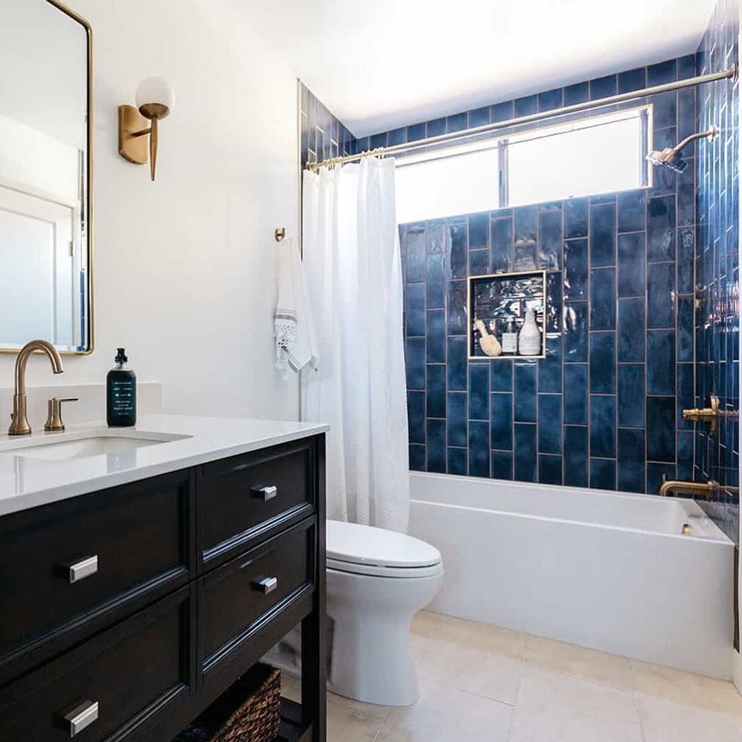 Dark blue bathroom tiles