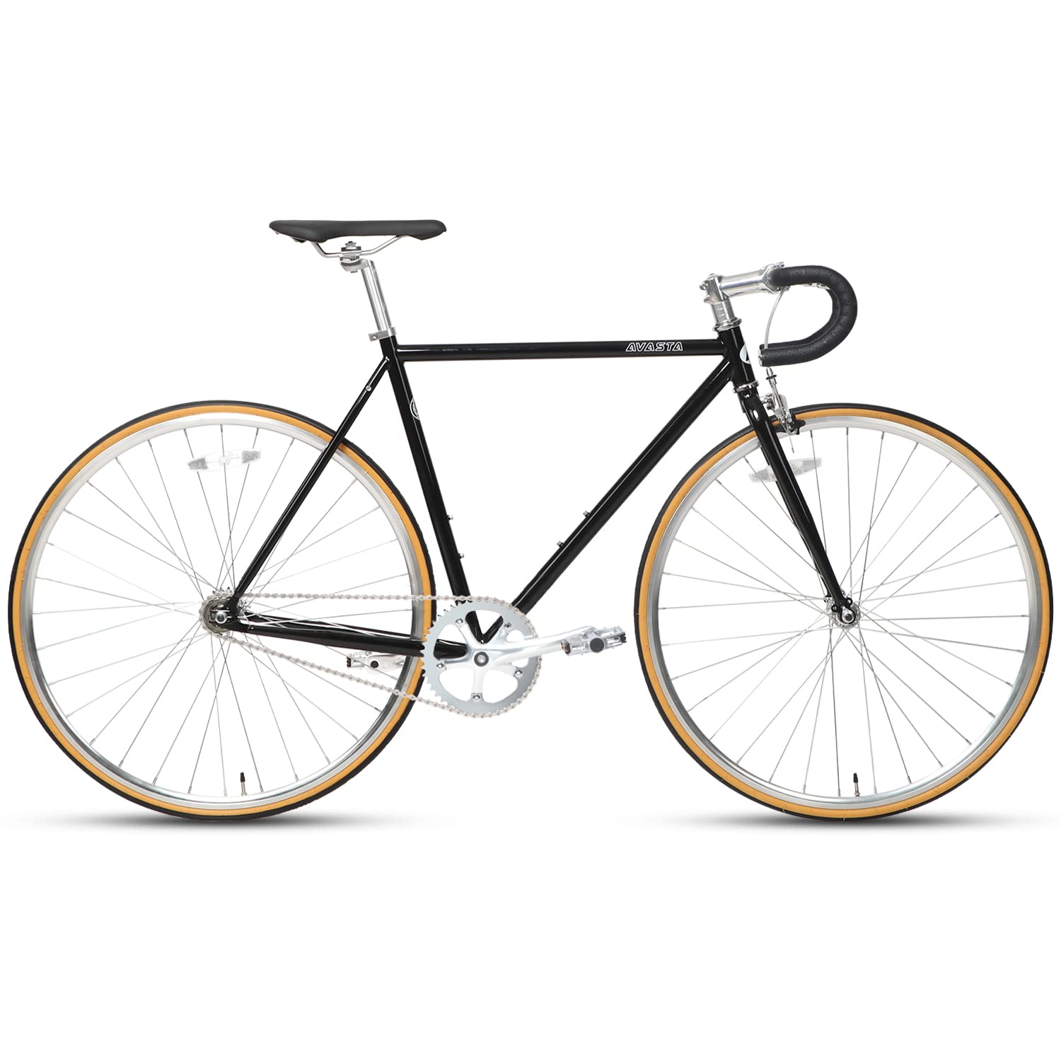 AVASTA レトロピストバイク固定ギア自転車 フィックスギア自転車 アルミドロップハンドル シンプル フリップフロップハブ flip flop hub FIXED GEAR 街乗り自転車スポーツ向け自転車 700×25c 黒ブラック 500mm