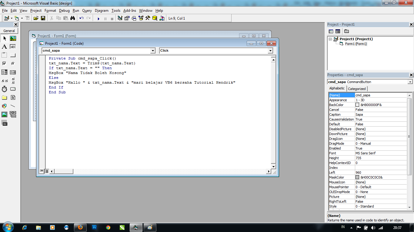Lesson 1 (Aplikasi Sapaan VB6) - Visual Basic 6 - File Catalog - Learn All  About Programming