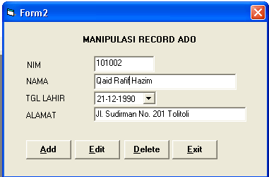 koneksi database dengan ADO « SYARIFUDDIN