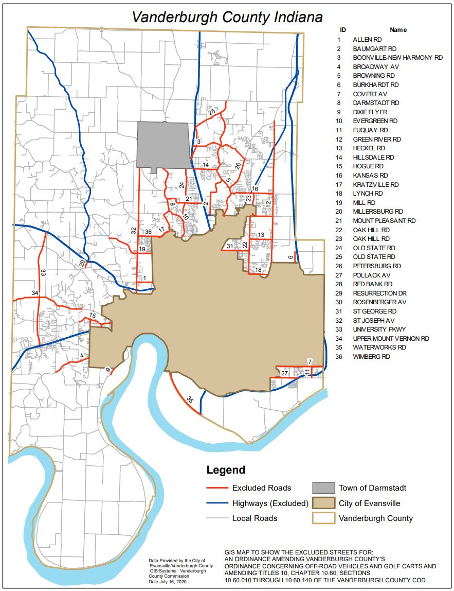Off-Road Vehicles and Golf Carts - Vanderburgh County Sheriffs Office Indiana counties that allow atvs on roads