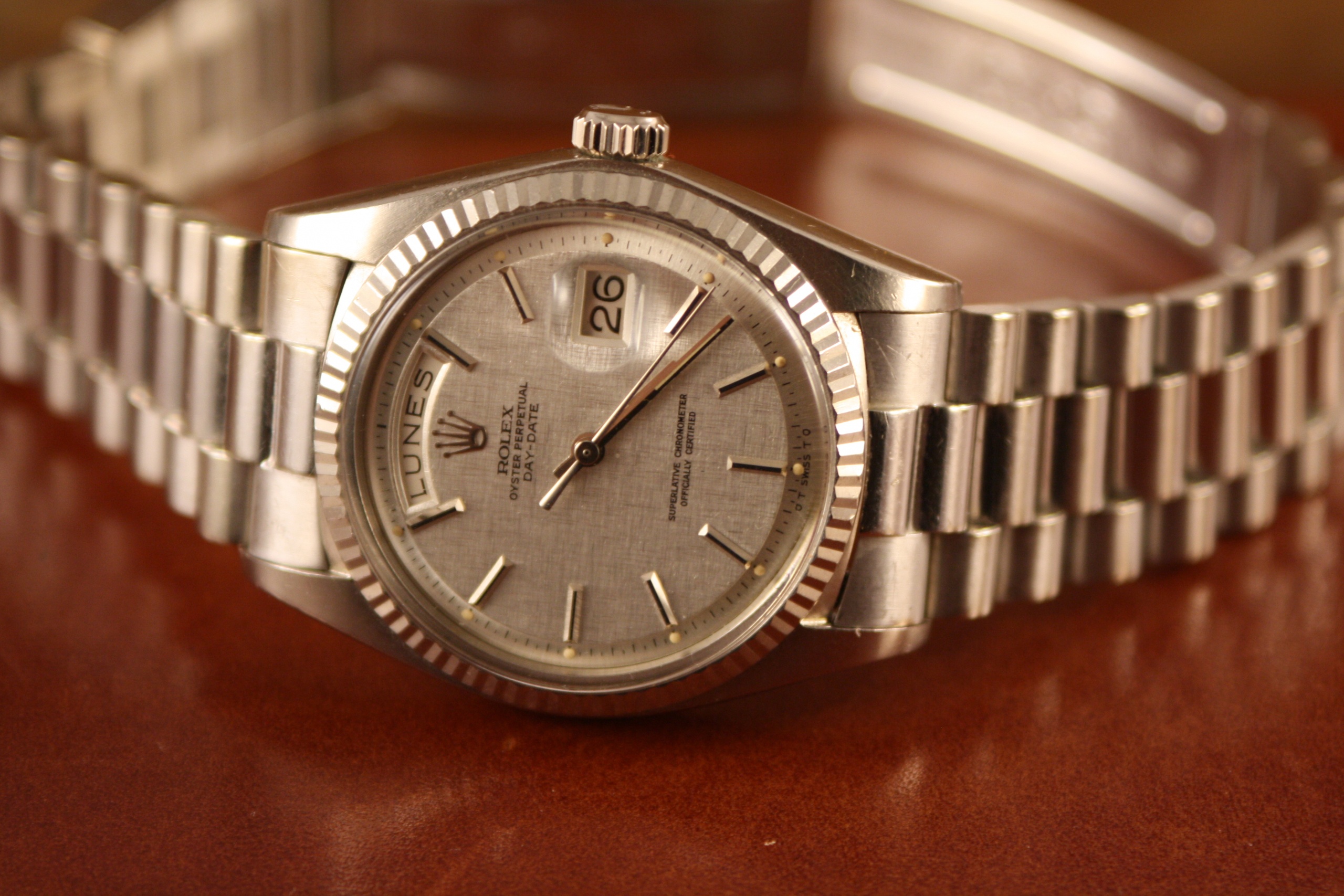 Rolex Day Date White Gold Linen Dial Ref 1803 From 1975 Vintage Times Amsterdam
