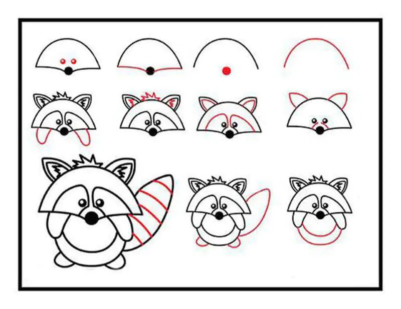 как нарисовать енота карандашом поэтапно для начинающих