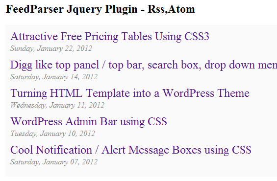 Feedparser Jquery Plugin Parse Rss Feed Atom Feed Xml W3lessons