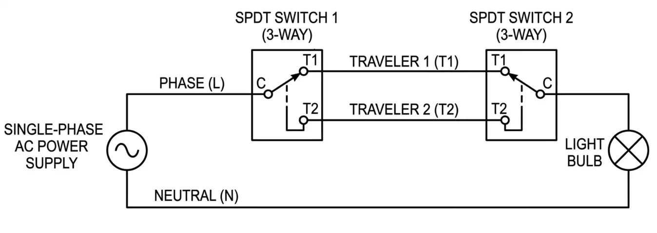 3 Way Switch Wiring Diagram For Beginners And Electricians Wiringuru