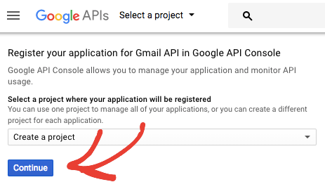 Create a project for Gmail app registration
