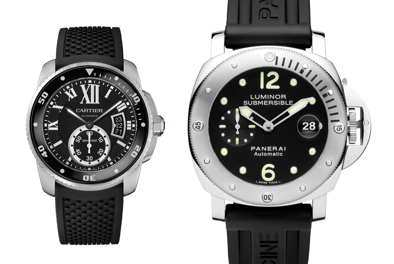 Clash Of The Divers Cartier Calibre De Cartier Dive W7100056 Watch Vs Panerai Luminor Submersible Acciaio Pam00024 Watch