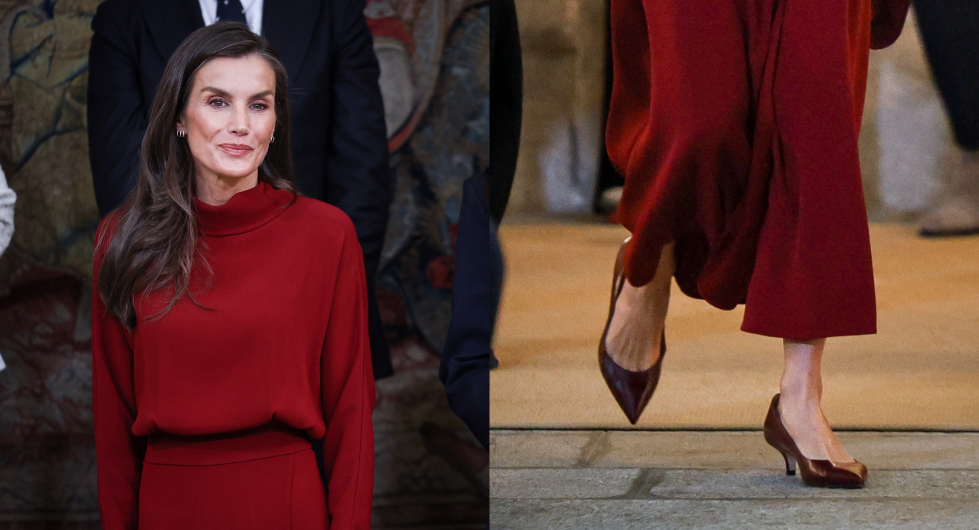 Queen Letizia Tripled Down on Burgundy in Minimalist Kitten Heels