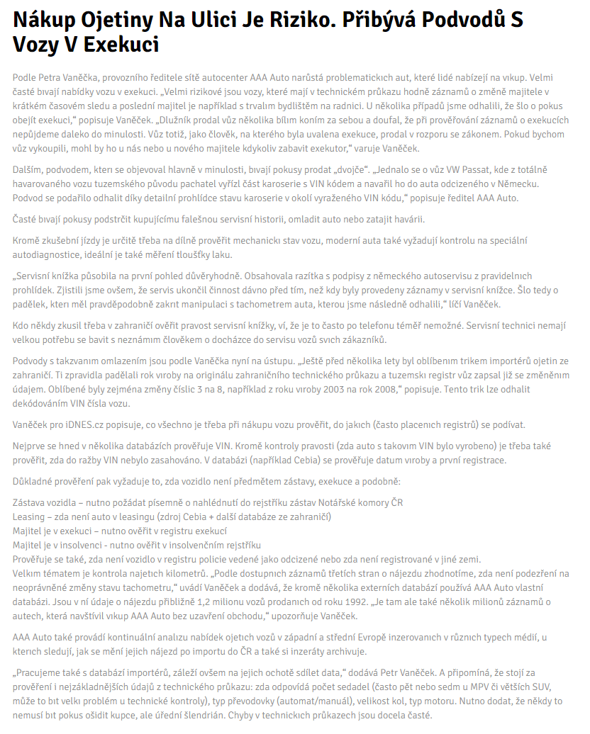 Idnes Cz Nakup Ojetiny Na Ulici Je Riziko Pribyva Podvodu S Vozy V Exekuci Aaa Auto Auto Bazar