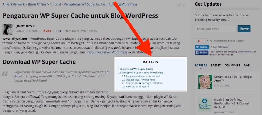 Cara Membuat &ldquo;Table of Content&rdquo; di WordPress