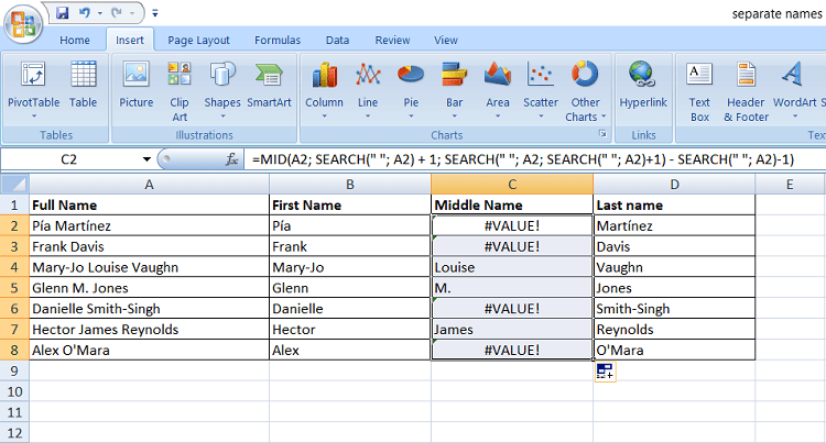 How To Separate First and Last Name in Excel