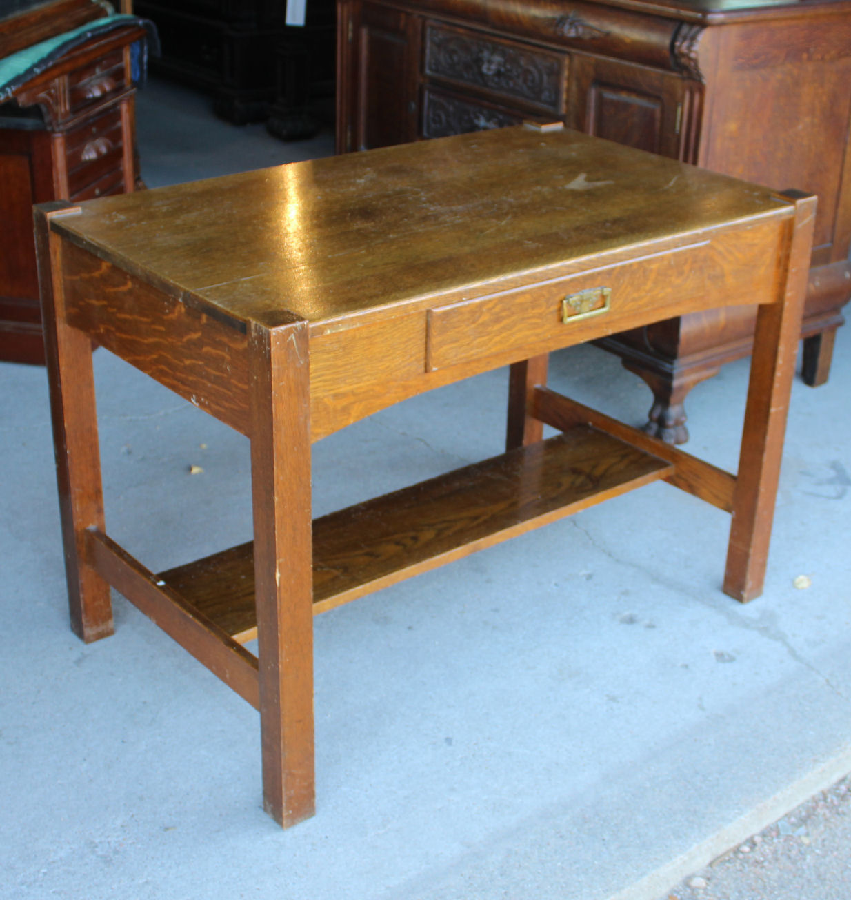 Bargain John S Antiques Arts And Crafts Mission Oak Library Table Desk With Drawer And Brass Handle Bargain John S Antiques