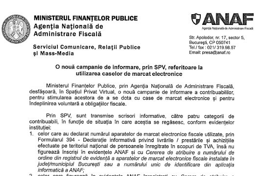 Anaf A Noua Campanie De Informare Prin Spv Referitoare La Utilizarea Caselor De Marcat Electronice Cabinetexpert Ro Blog Contabilitate