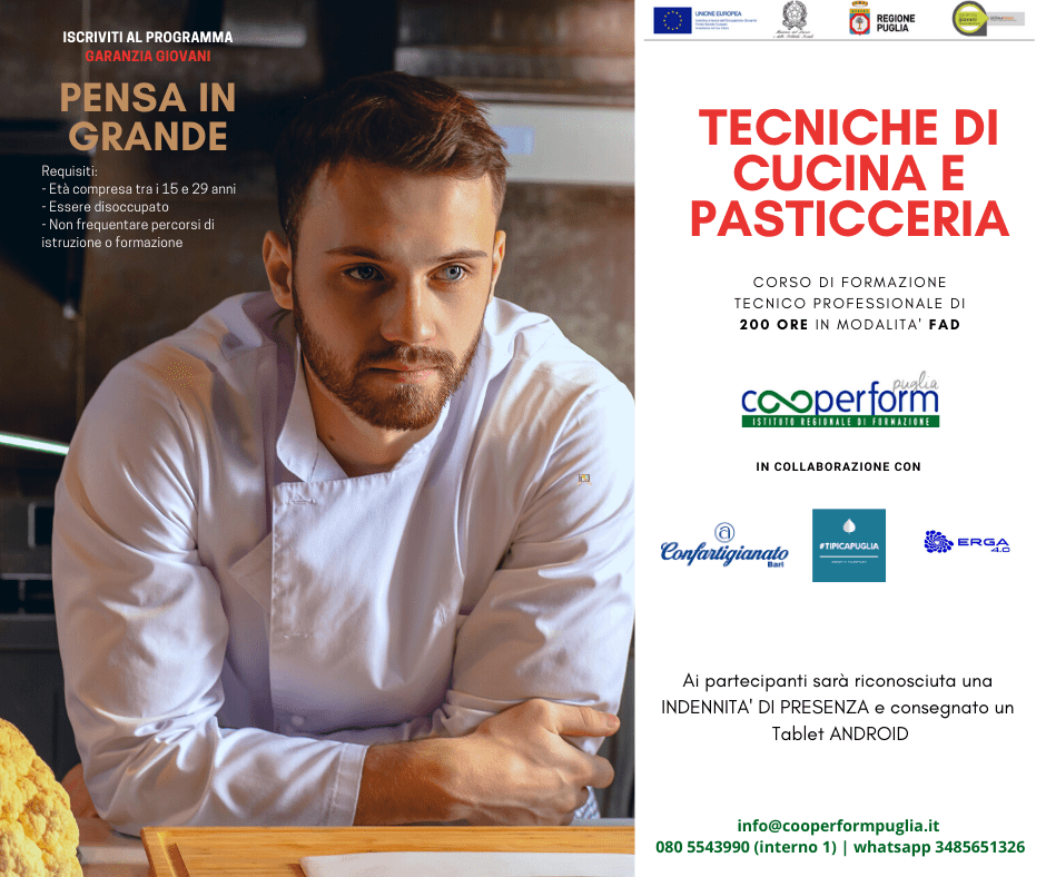 Tecniche Di Cucina E Pasticceria", Un Corso Finanziato Dalla Regione Puglia E Organizzato Da Cooperform Con La Collaborazione Di Tipica Puglia E Erga 4.0 - Capurso On Line 788_x_940_png