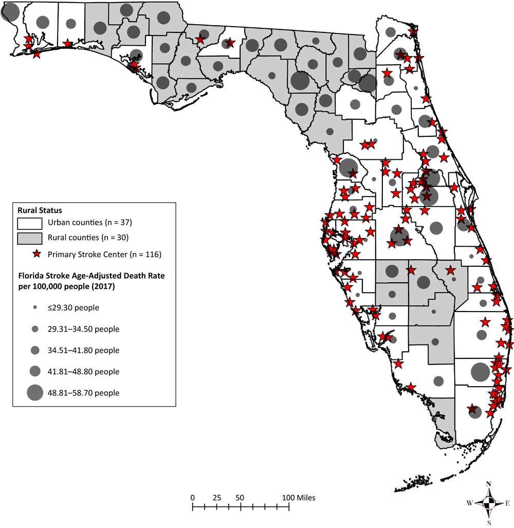 Examining Stroke Disparities In Florida Relationships Among County Classification Age Adjusted Stroke Mortality Rates And The Presence Of Primary Stroke Centers