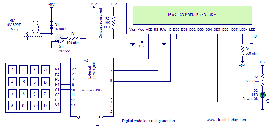 Password Based Door Lock System Using Arduino Circuit Diagram