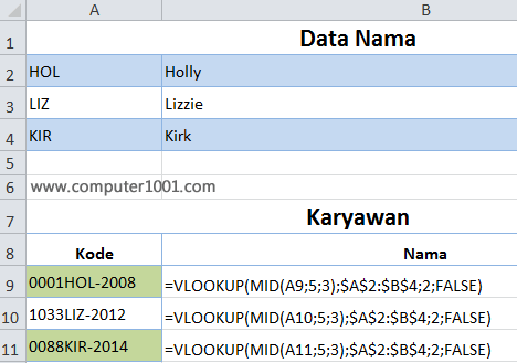 Function untuk Memisahkan atau Mengambil Bagian Teks Excel – Computer 1001