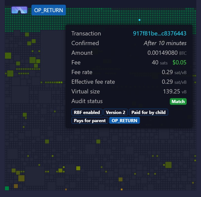 Exemple de transaction avec OP_return dans Bitcoin