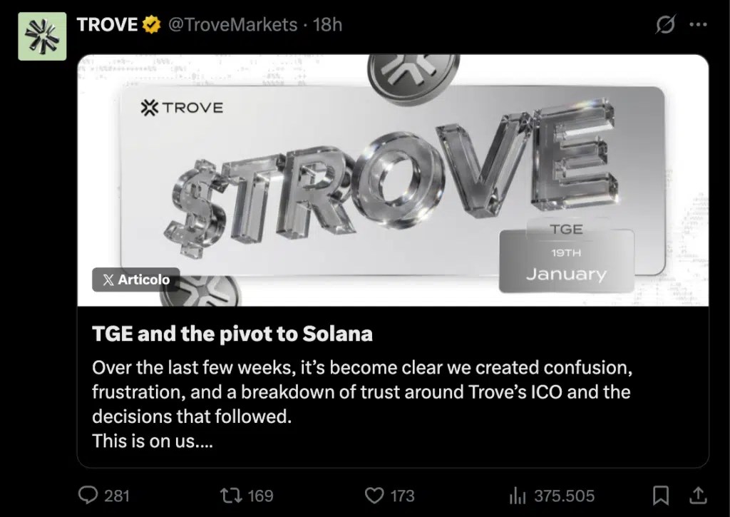 Solana fait ses débuts avec Trove
