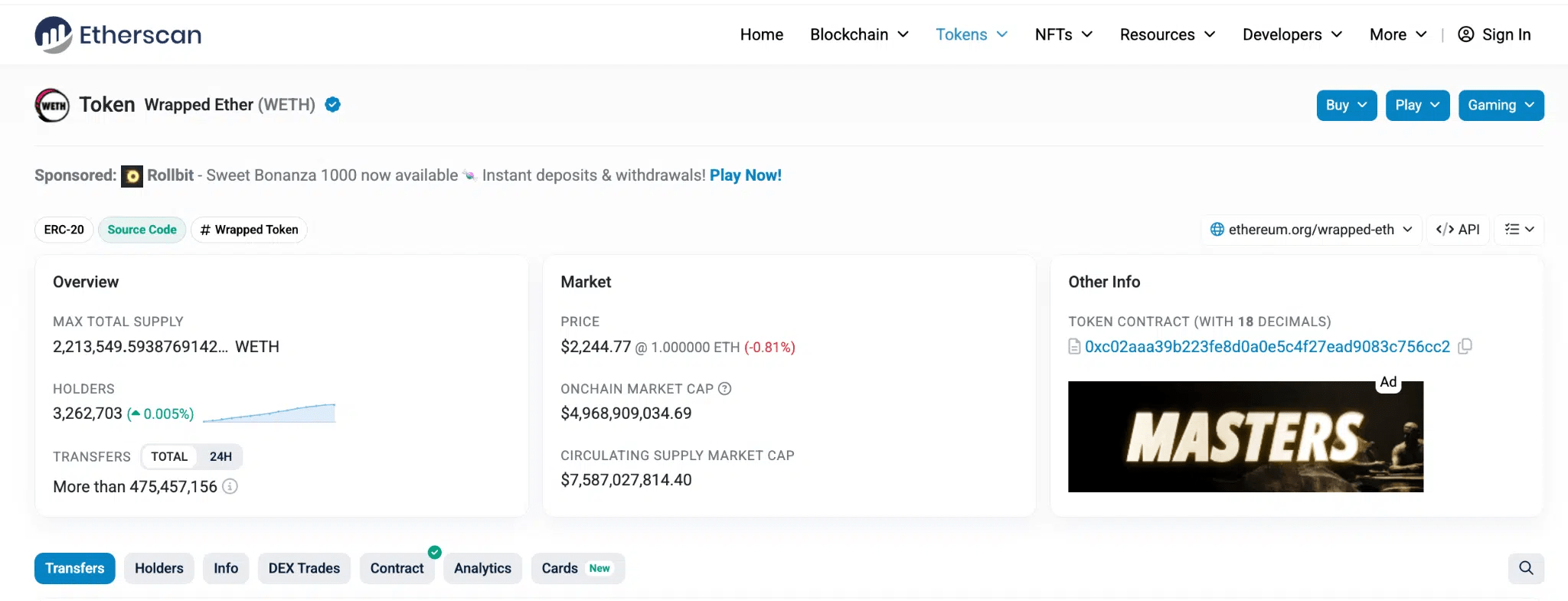 Contrat enveloppé Ethereum WETH