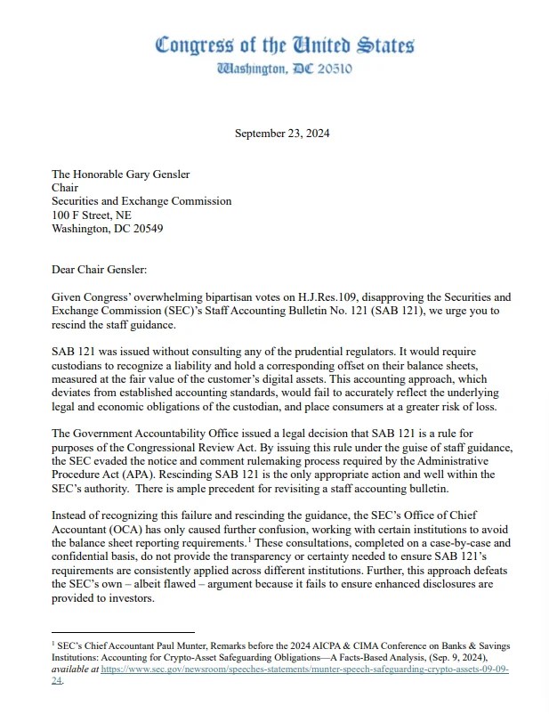 Over 40 US Republicans Urge SEC to Repeal Crypto Bill SAB 121 Over 40 US Republicans Urge SEC to Repeal Crypto Bill Sab 121