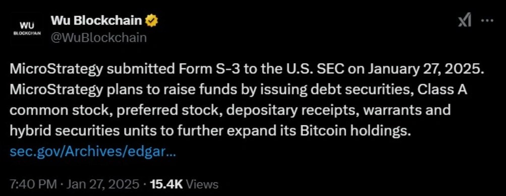 MicroStrategy files Form S-3 with SEC for increasing Bitcoin holdings