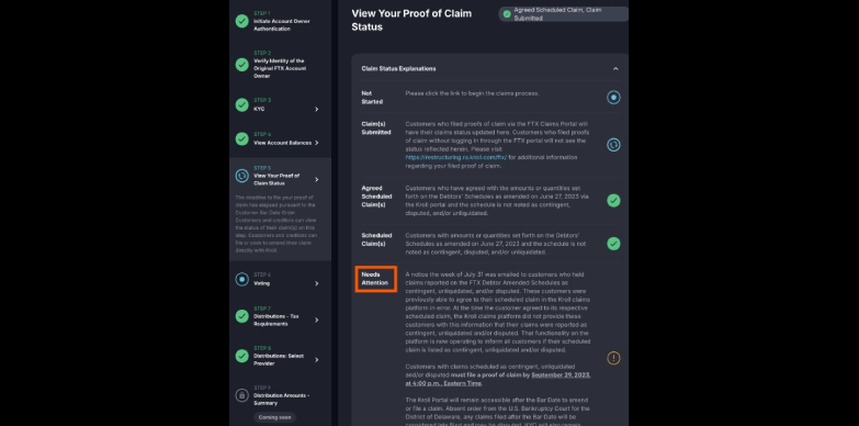 Needs Attention section in the Step 5 of claims portal